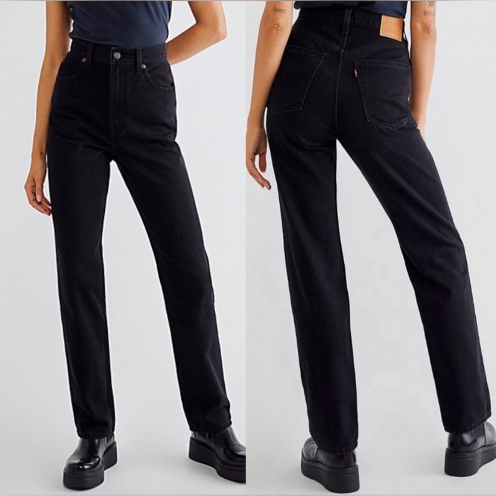 Levis 70s High Rise Slim Straight Jeans - Black